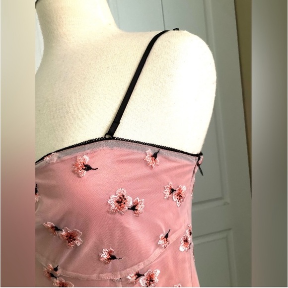 GUESS Michaela Pink Cherry Blossom Mesh Overlay Dress - Picture 4 of 10